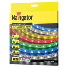 Светодиодная лента Navigator 60 LED/м, 12 В, 10 Вт, IP20, готовая, 5 м, RGB+W